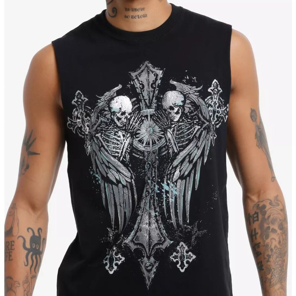 Winged Skeleton Foil Print Muscle Tank Top By Goodies Two Sleeves